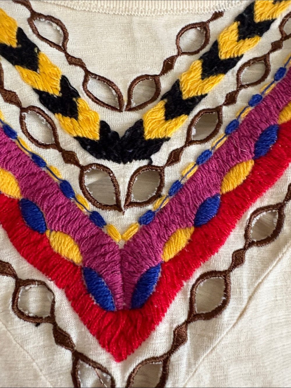 Free People Cream Blouse with Multicolor Embroidery NWOT - Picture 4 of 9